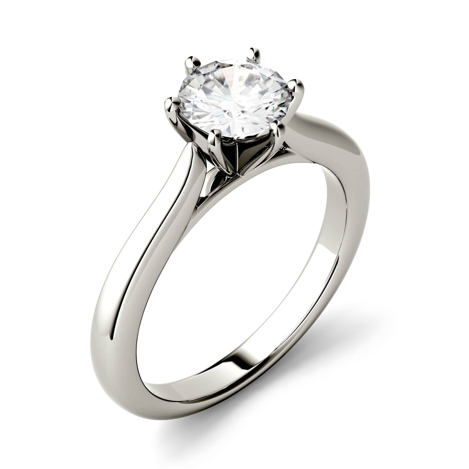 1.00 CTW DEW Round Moissanite Six-Prong Solitaire Engagement Ring in 14K White Gold