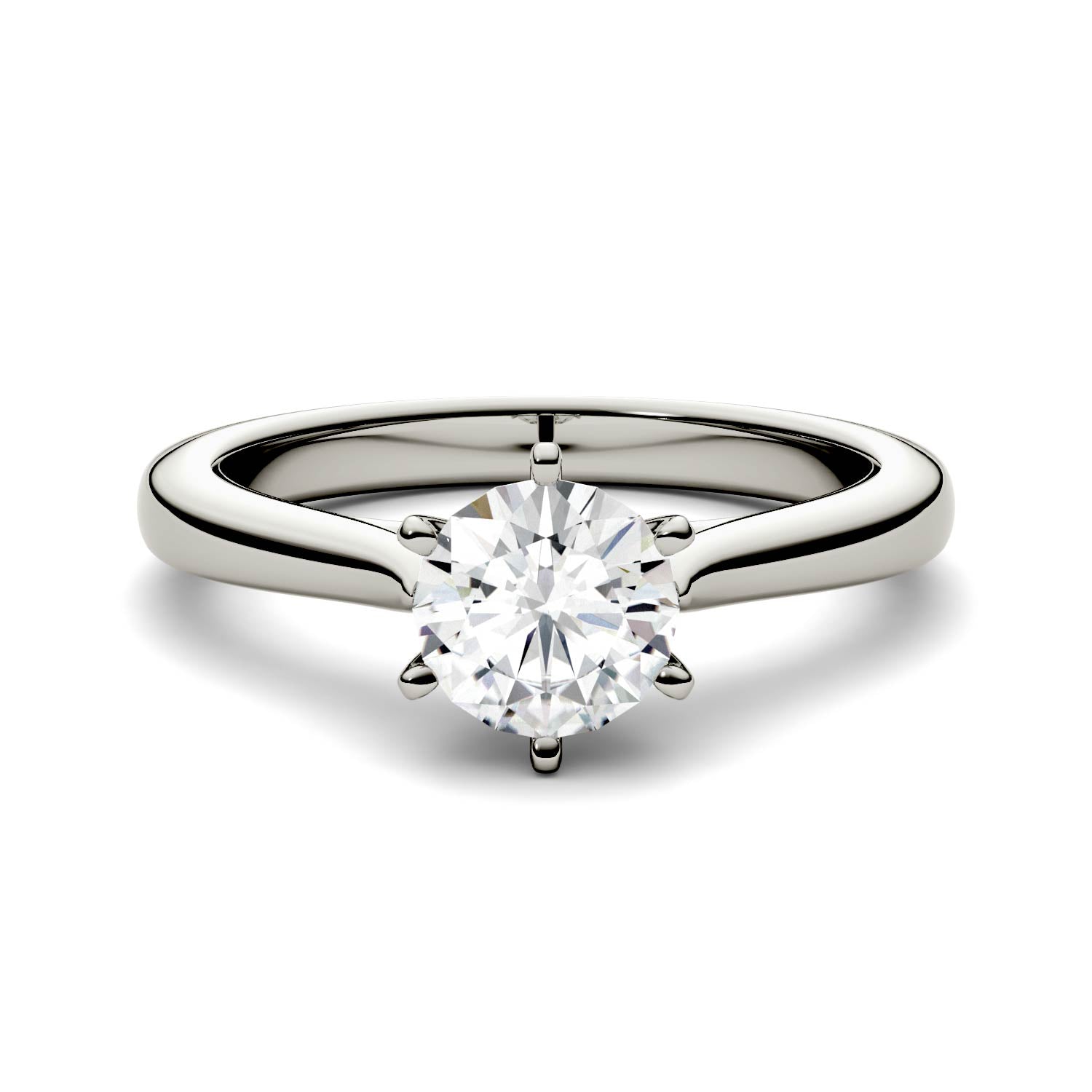 1.00 CTW DEW Round Moissanite Six-Prong Solitaire Engagement Ring in 14K White Gold