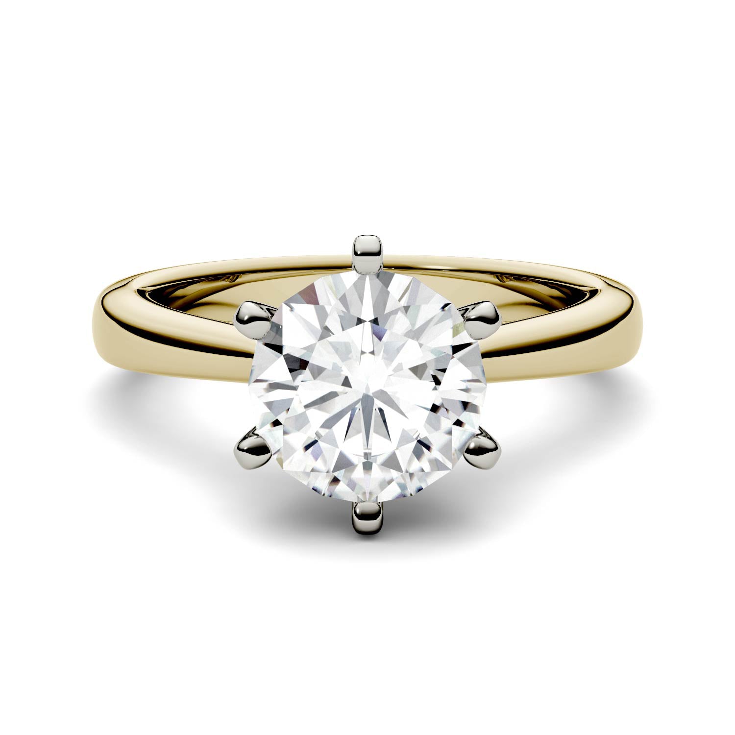 1.90 CTW DEW Round Moissanite Six-Prong Solitaire Ring in 14K Two-Tone Gold