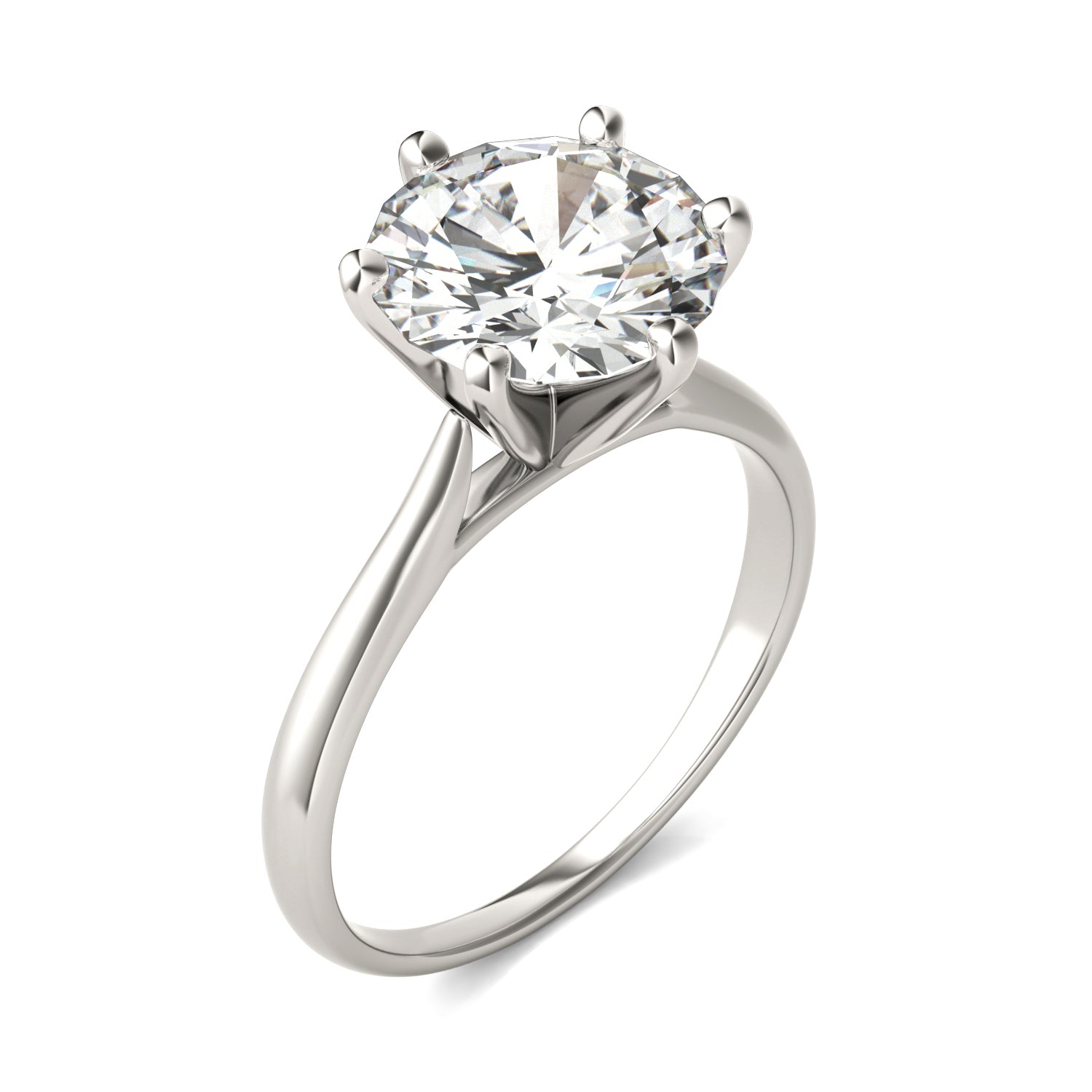 3.10 CTW DEW Round Moissanite Six-Prong Solitaire Engagement Ring in 14K White Gold