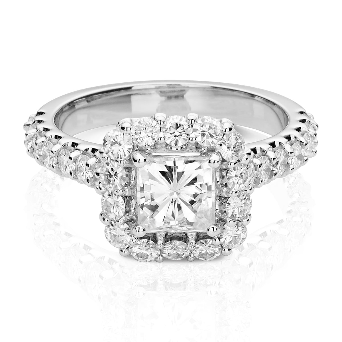 1.98 CTW DEW Square Moissanite Halo Ring in 14K White Gold