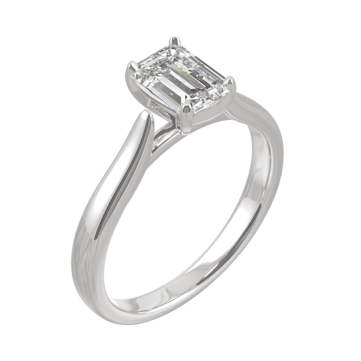 1.00 CTW DEW Emerald Moissanite Solitaire Ring in 14K White Gold