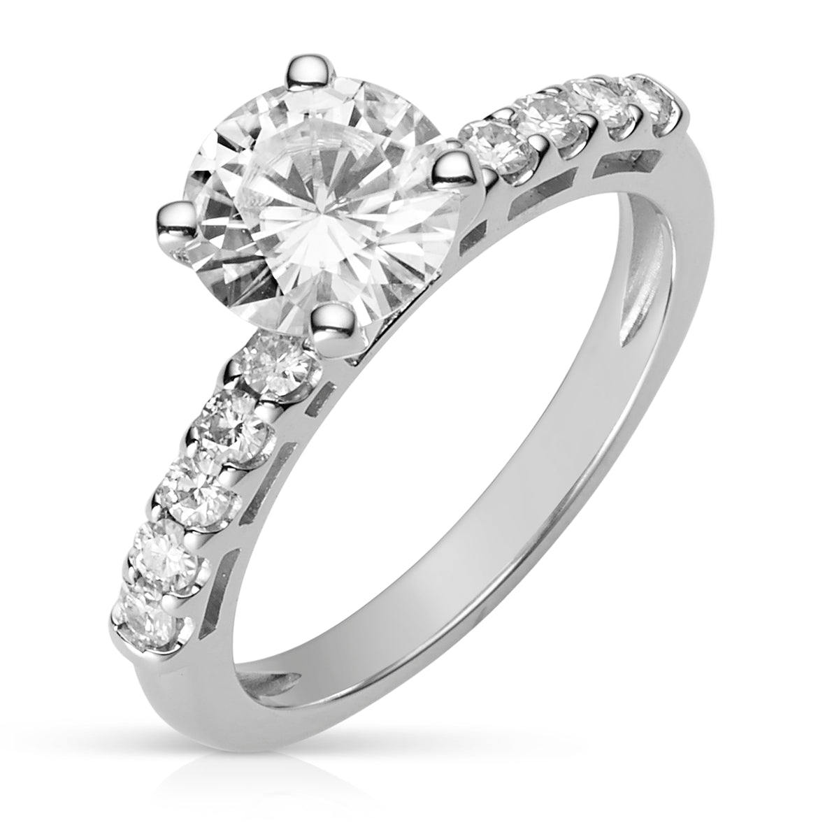 1.80 CTW DEW Round Moissanite Engagement Ring in 14K White Gold