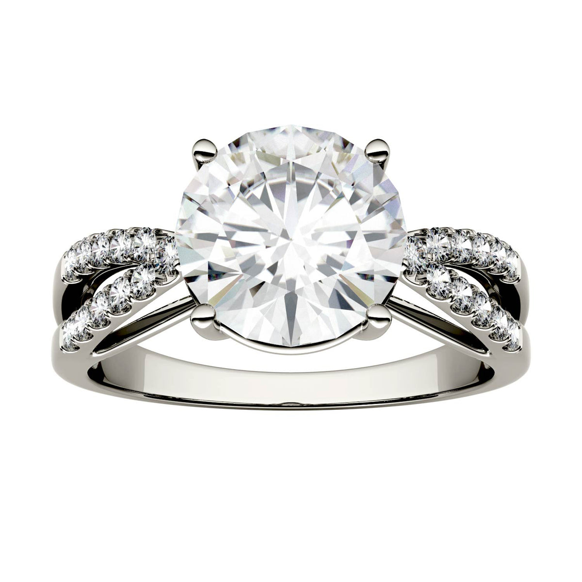 2.92 CTW DEW Round Moissanite Engagement Ring in 14K White Gold