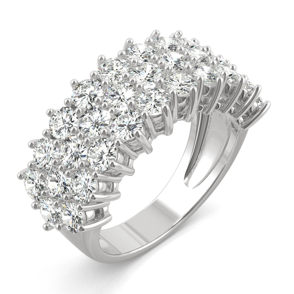 3.10 CTW DEW Round Moissanite Three-Row Ring in 14K White Gold