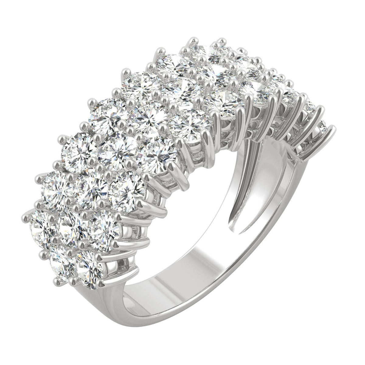 3.00 CTW DEW Round Moissanite Three-Row Ring in 14K White Gold