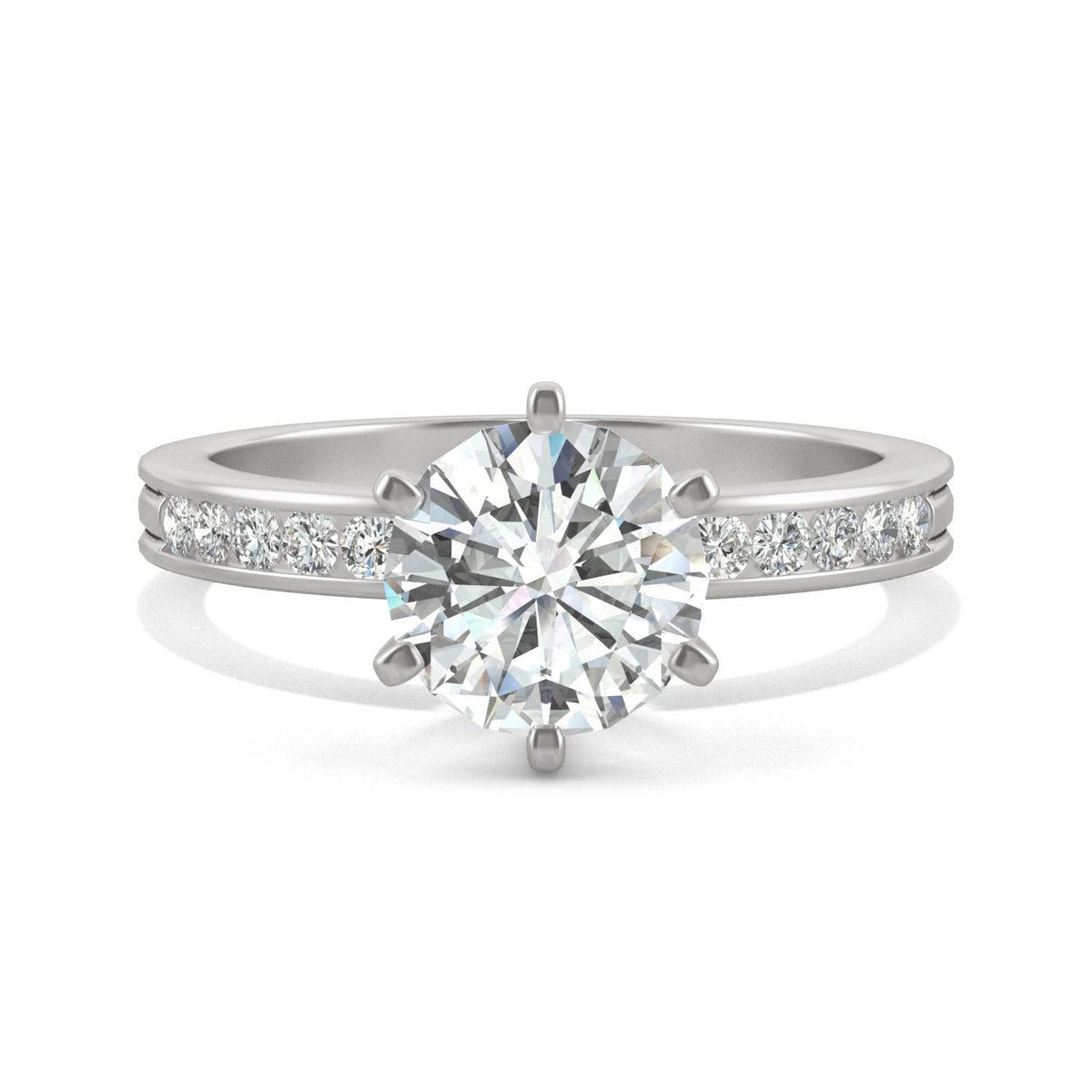 1.70 CTW DEW Round Moissanite Engagement Ring in 14K White Gold
