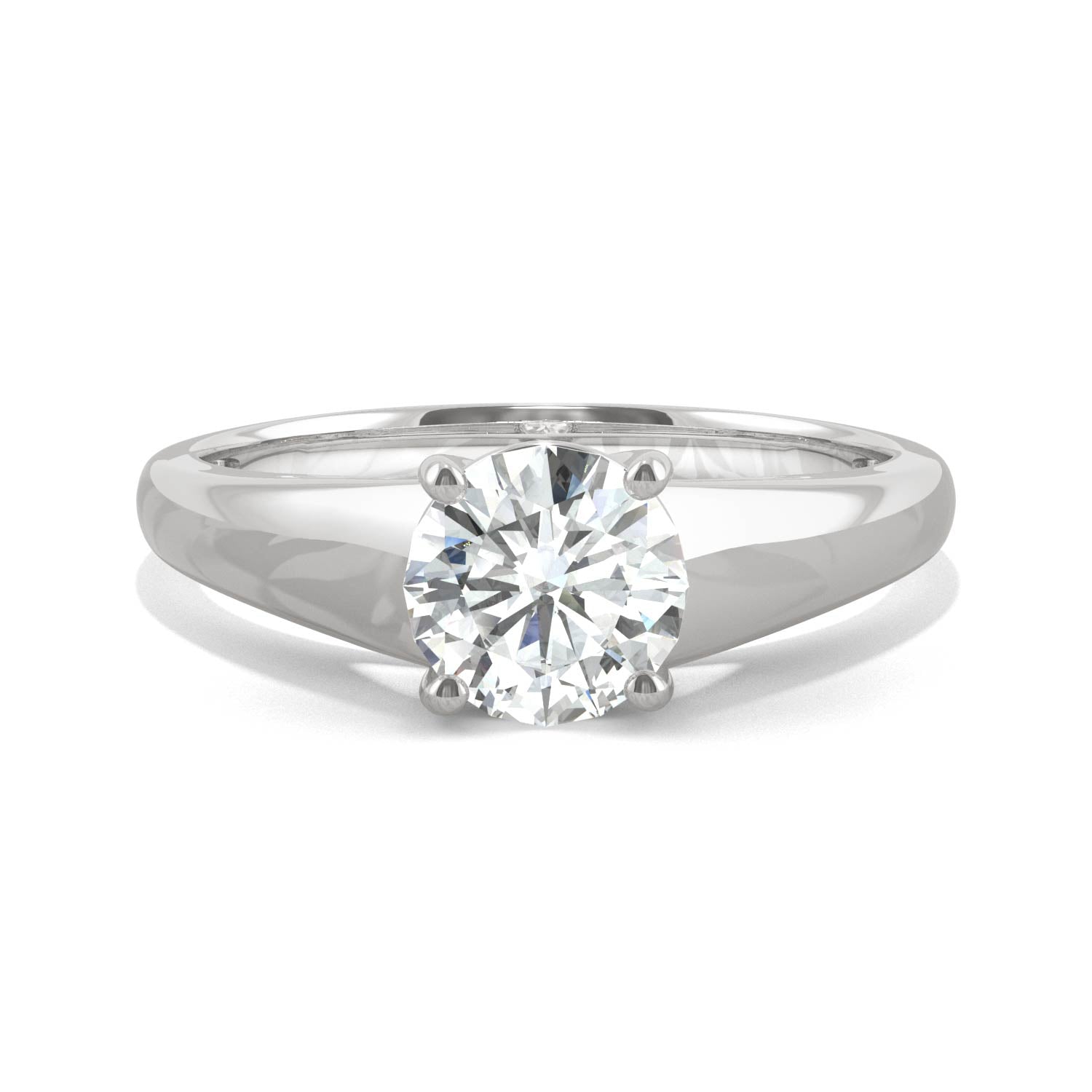 1.00 CTW DEW Round Moissanite Wide Solitaire Engagement Ring in 14K White Gold