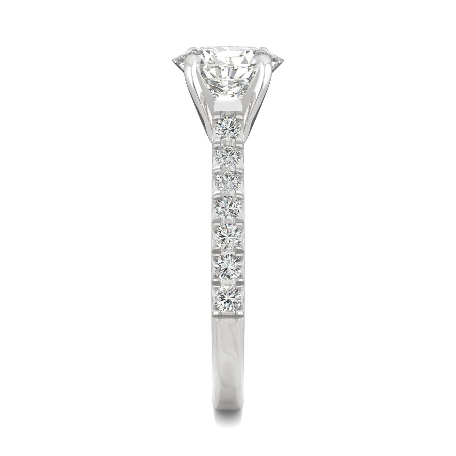 1.78 CTW DEW Oval Moissanite Side Stone Engagement Ring in 14K White Gold