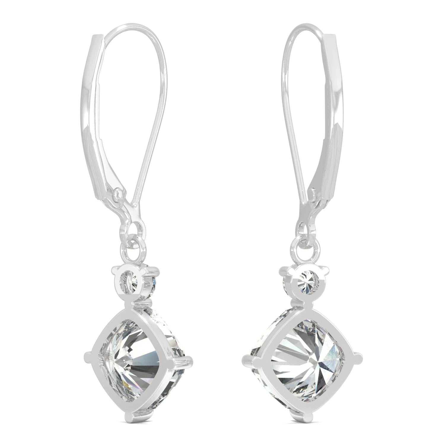 2.32 CTW DEW Cushion Moissanite Drop Leverback Earrings in 14K White Gold