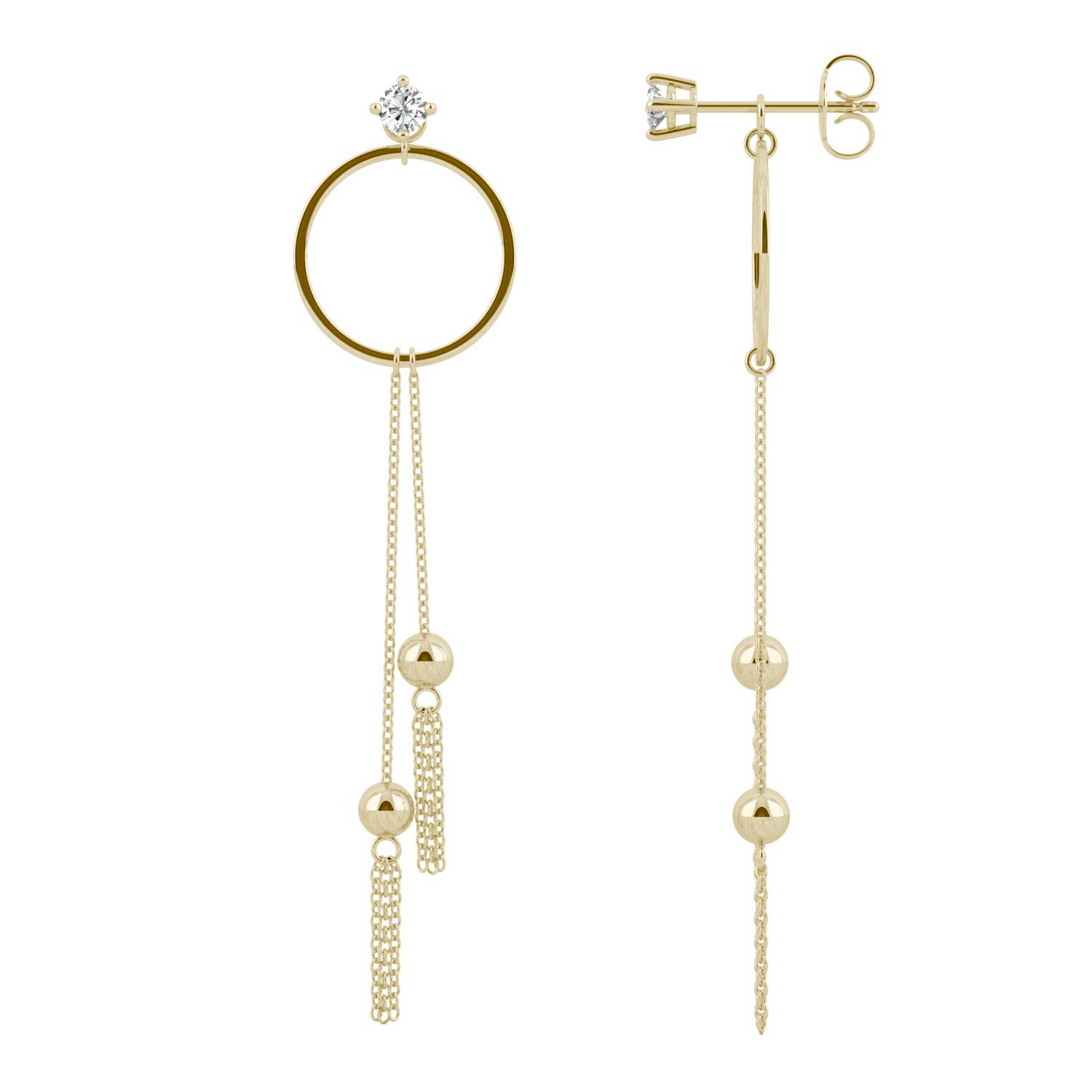 0.20 CTW DEW Moissanite Circle Chain Drop Earrings in 14K Yellow Gold