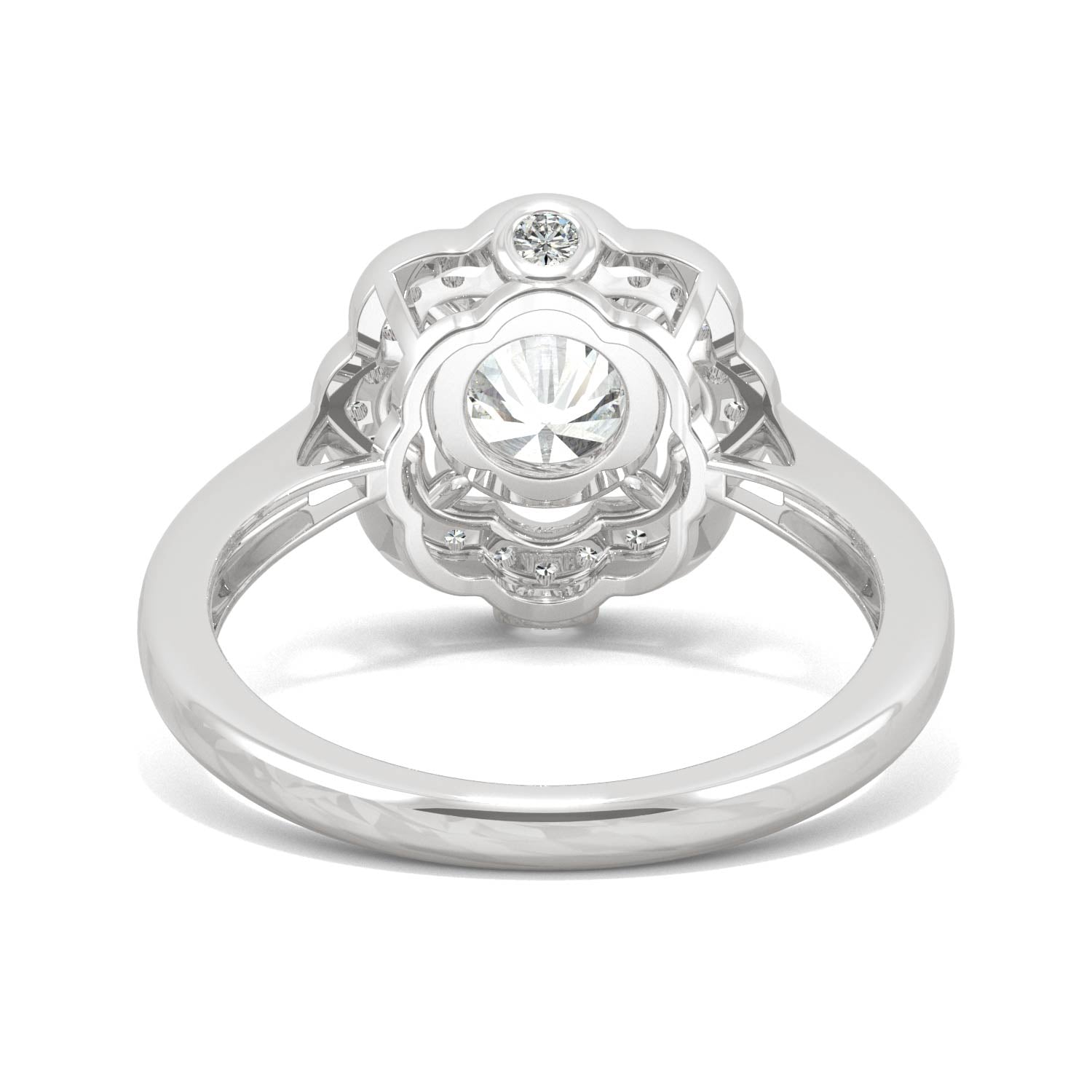 1.29 CTW DEW Round Moissanite Floral Halo Engagement Ring in 14K White Gold