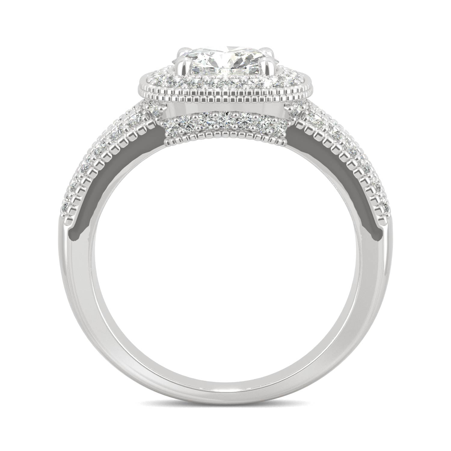 1.47 CTW DEW Round Moissanite Milgrain Accented Halo Engagement Ring in 14K White Gold