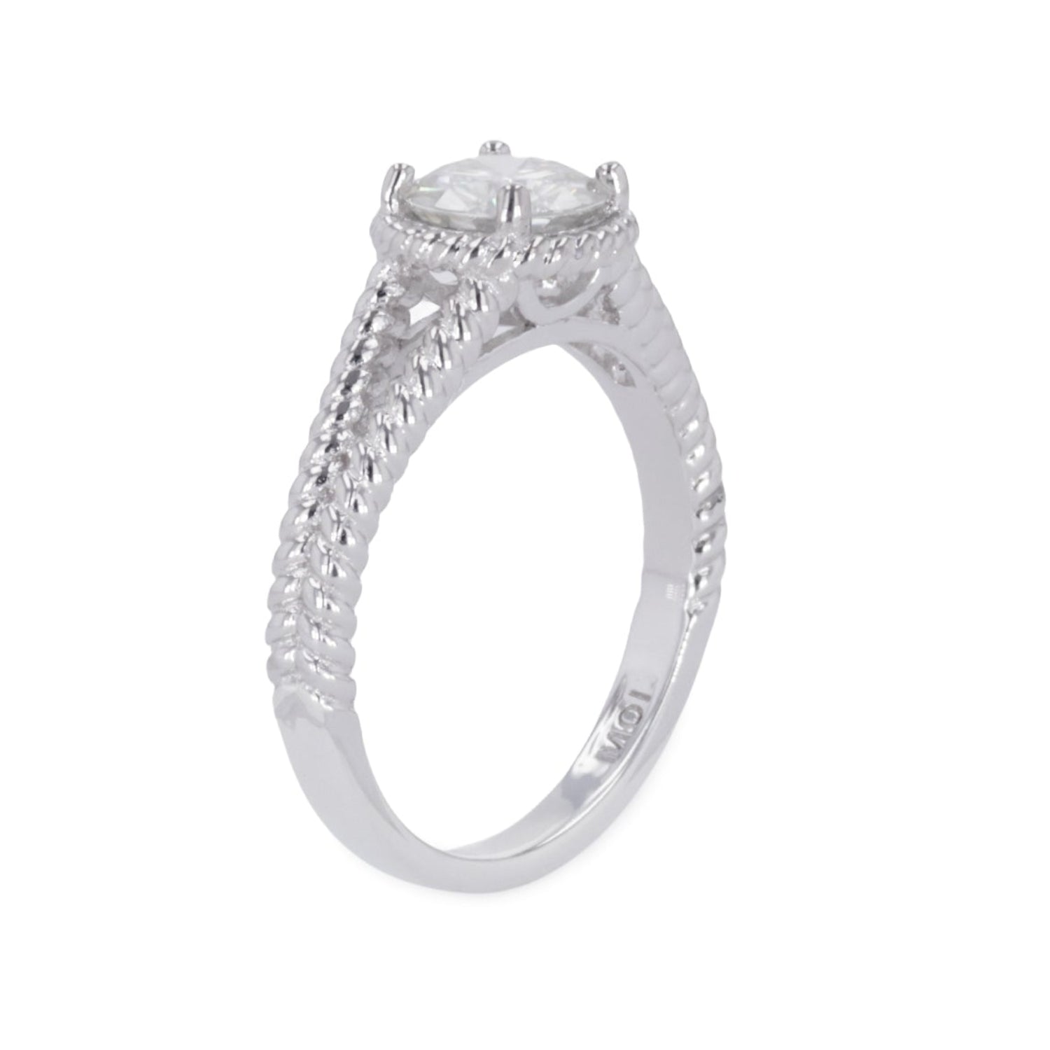 1.00 CTW DEW Round Moissanite Split-Shank Engagement Ring in Sterling Silver
