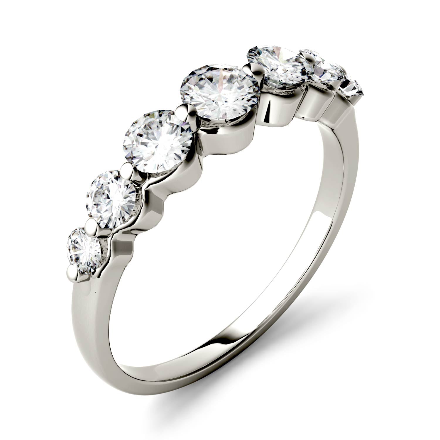 0.87 CTW DEW Round Moissanite Graduated Anniversary Ring in 14K White Gold