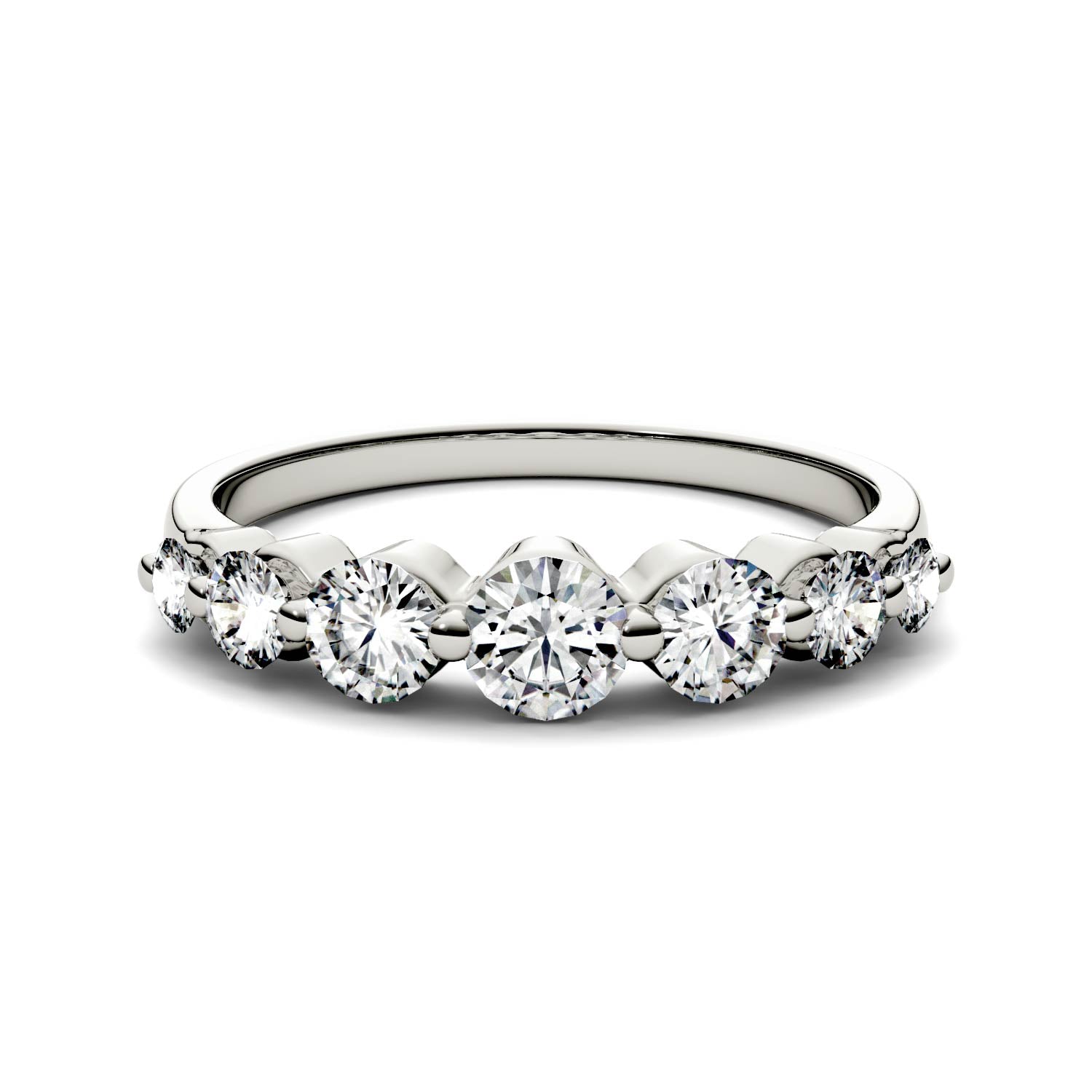 0.87 CTW DEW Round Moissanite Graduated Anniversary Ring in 14K White Gold