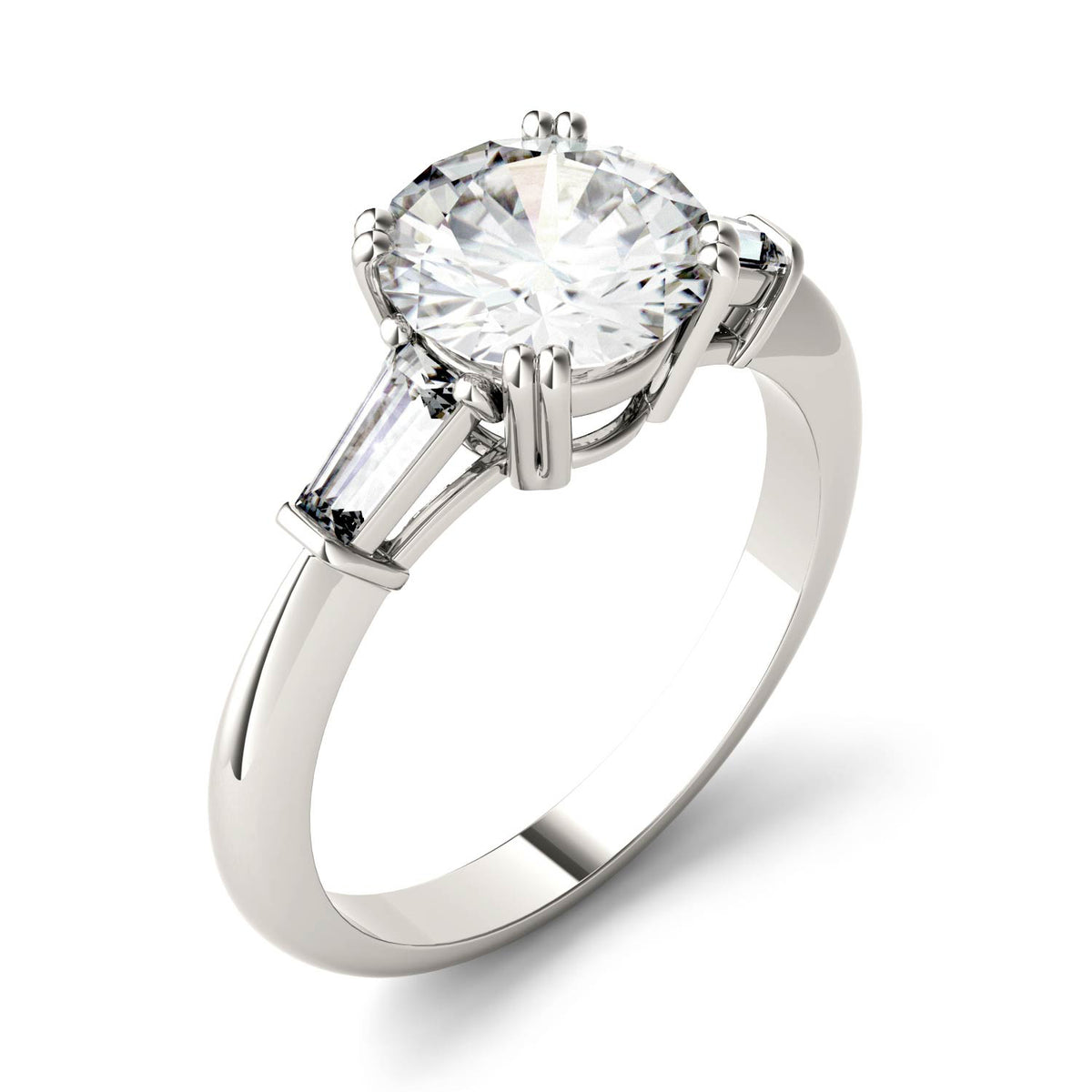 2.27 CTW DEW Round Moissanite Three-Stone Ring in 14K White Gold