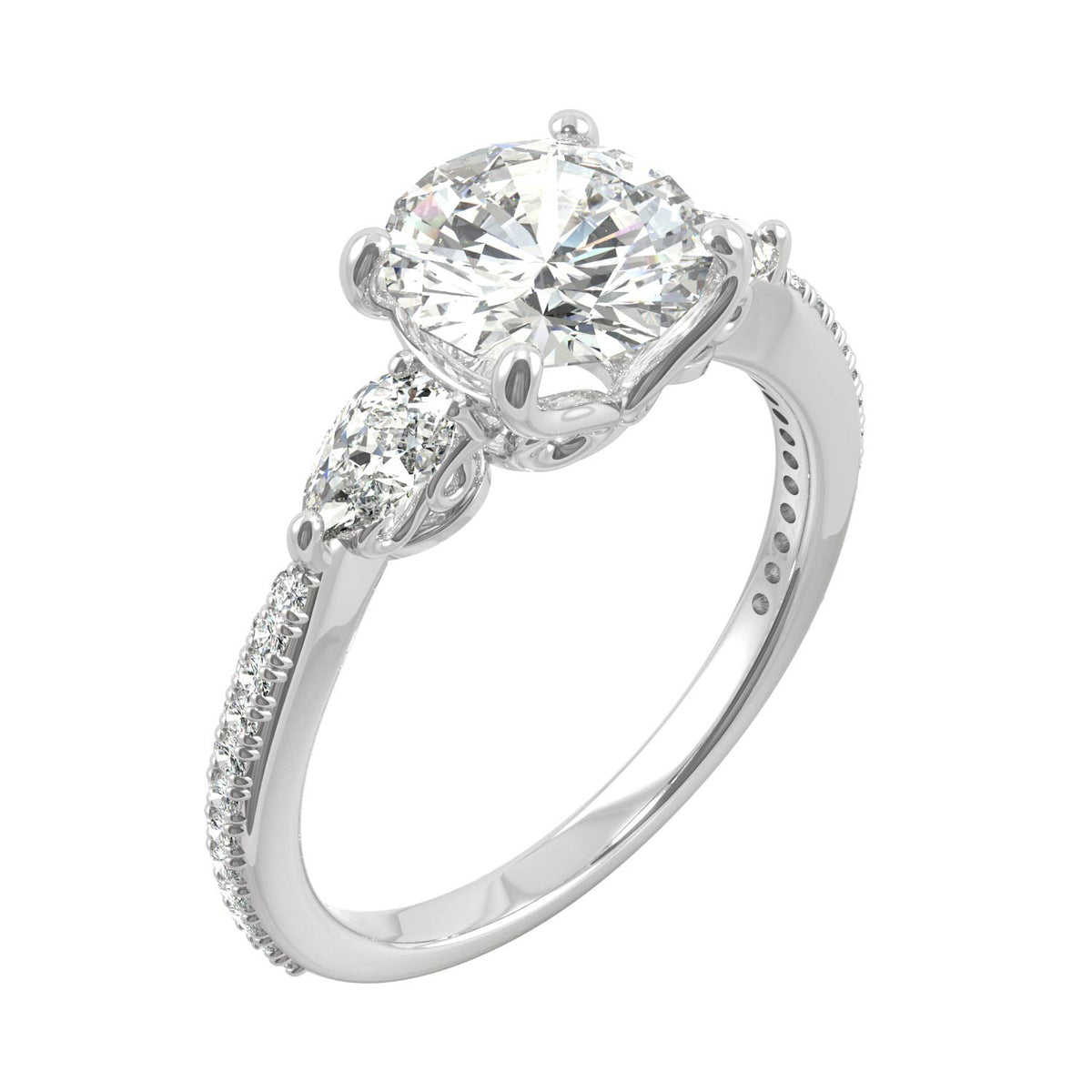 2.50 CTW DEW Round Moissanite Engagement Ring in 14K White Gold