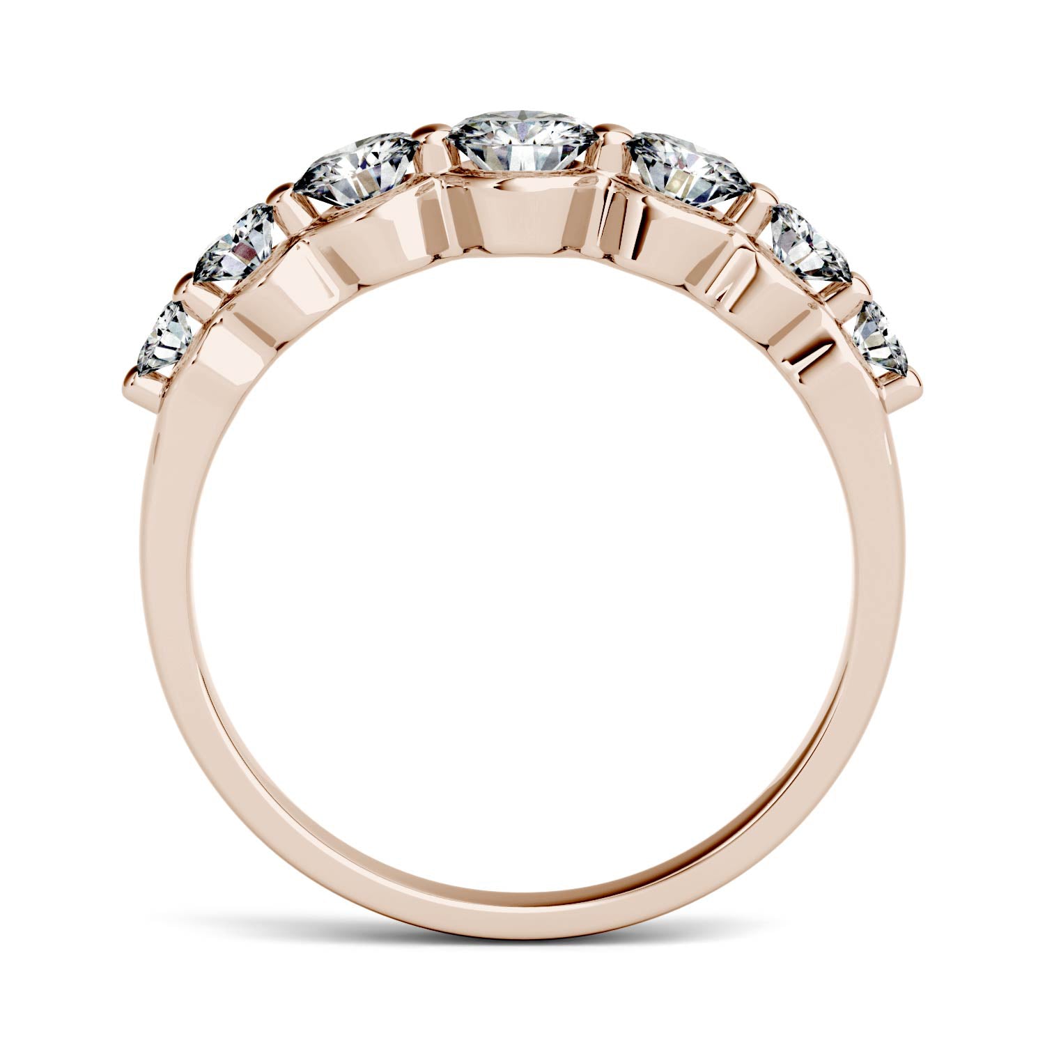 0.87 CTW DEW Round Moissanite Graduated Anniversary Band in 14K Rose Gold