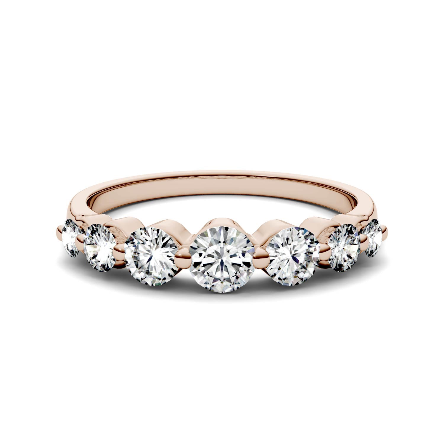 0.87 CTW DEW Round Moissanite Graduated Anniversary Band in 14K Rose Gold