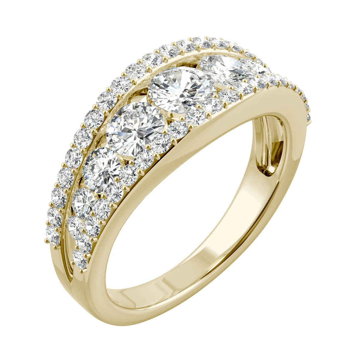1.51 CTW DEW Round Moissanite Graduated Band in 14K Yellow Gold