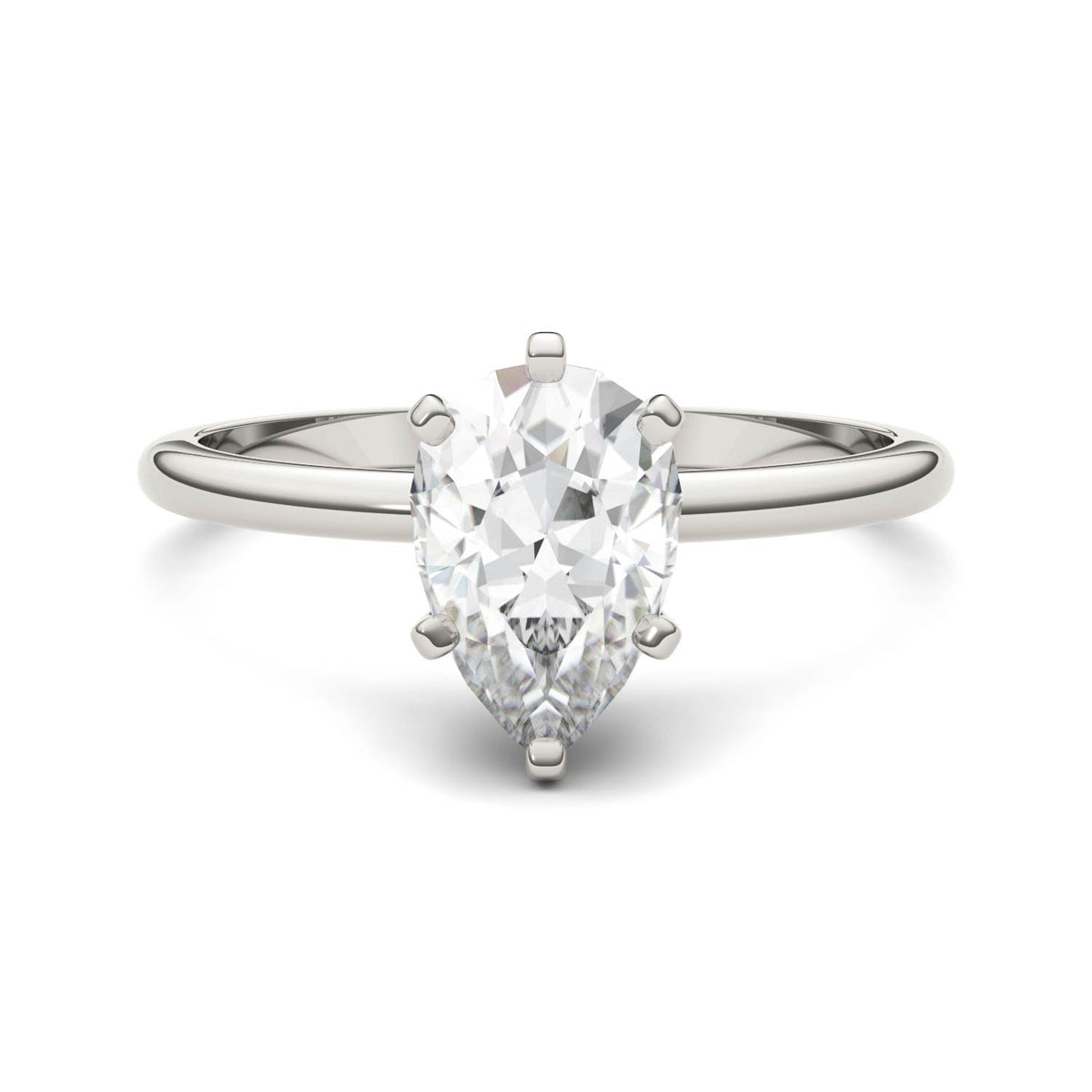 1.50 CTW DEW Pear Moissanite Engagement Ring in 14K White Gold