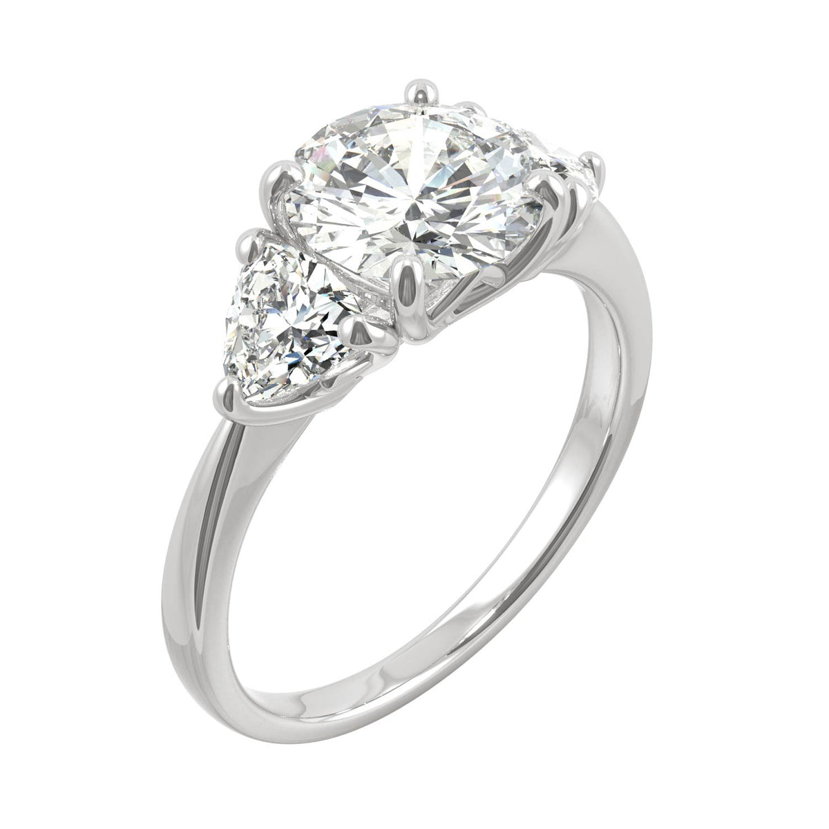 2.70 CTW DEW Round Moissanite Three-Stone Ring in 14K White Gold