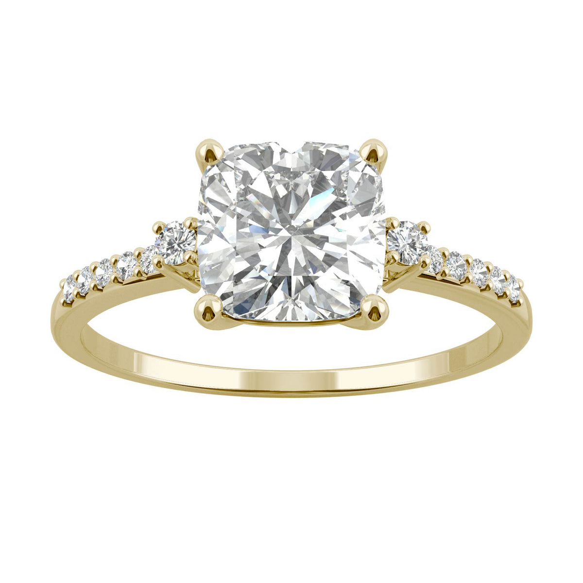 1.80 CTW DEW Cushion Moissanite Solitaire Engagement Ring in 14K Yellow Gold
