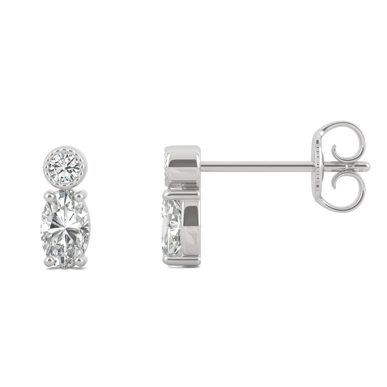 0.58 CTW DEW Round and Oval Moissanite Drop Stud Earrings in 10K White Gold