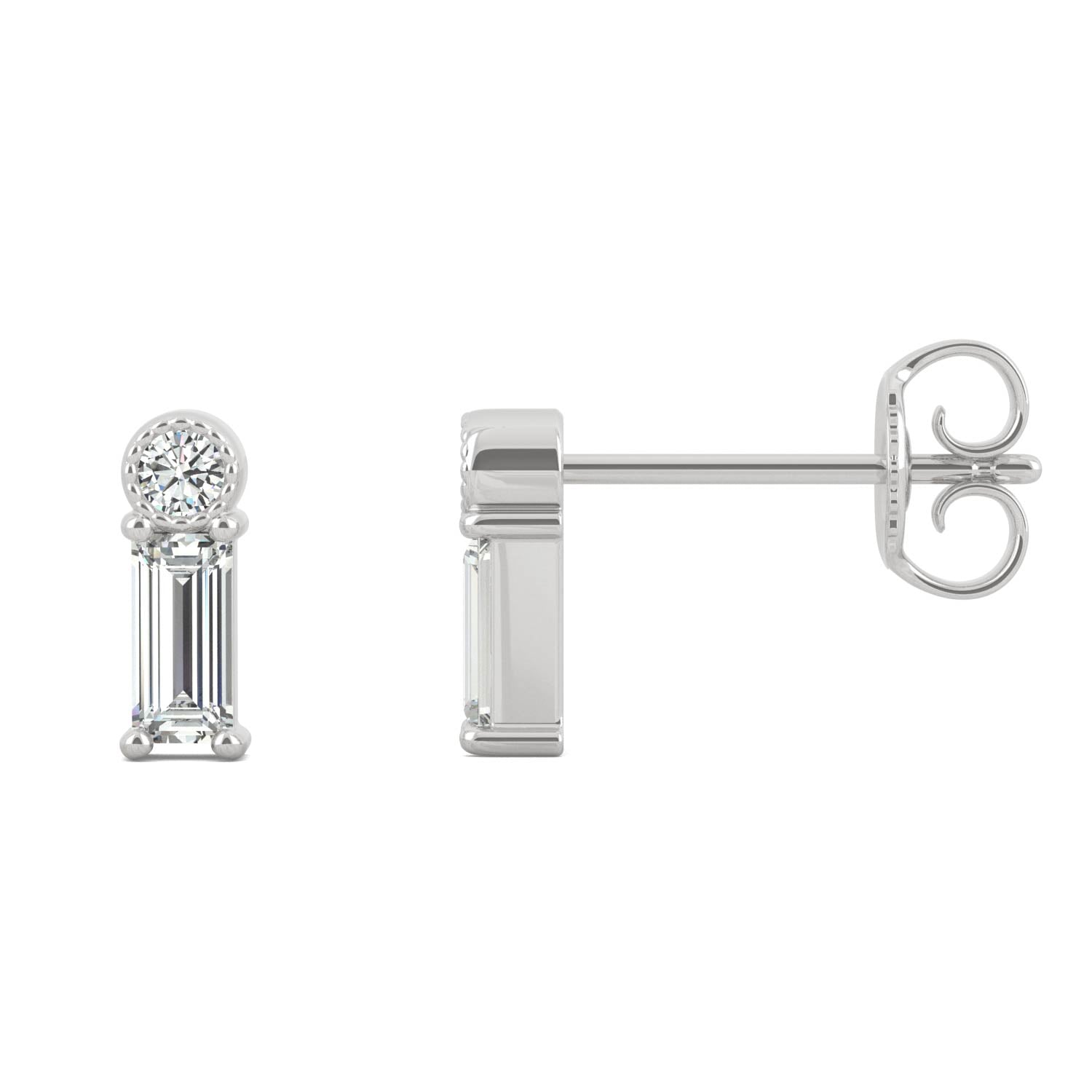 0.29 CTW DEW Round and Baguette Moissanite Stud Drop Earrings in 10K White Gold