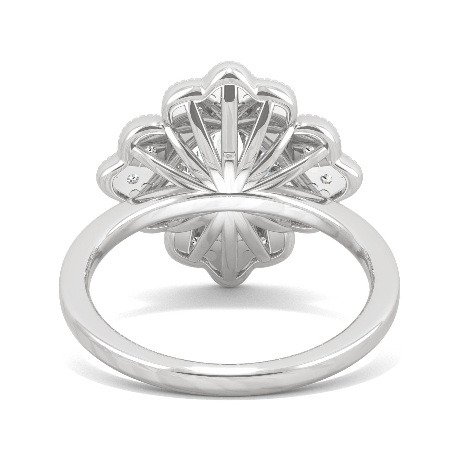 1.40 CTW DEW Cushion Moissanite Floral Milgrain Halo Ring in 14K White Gold
