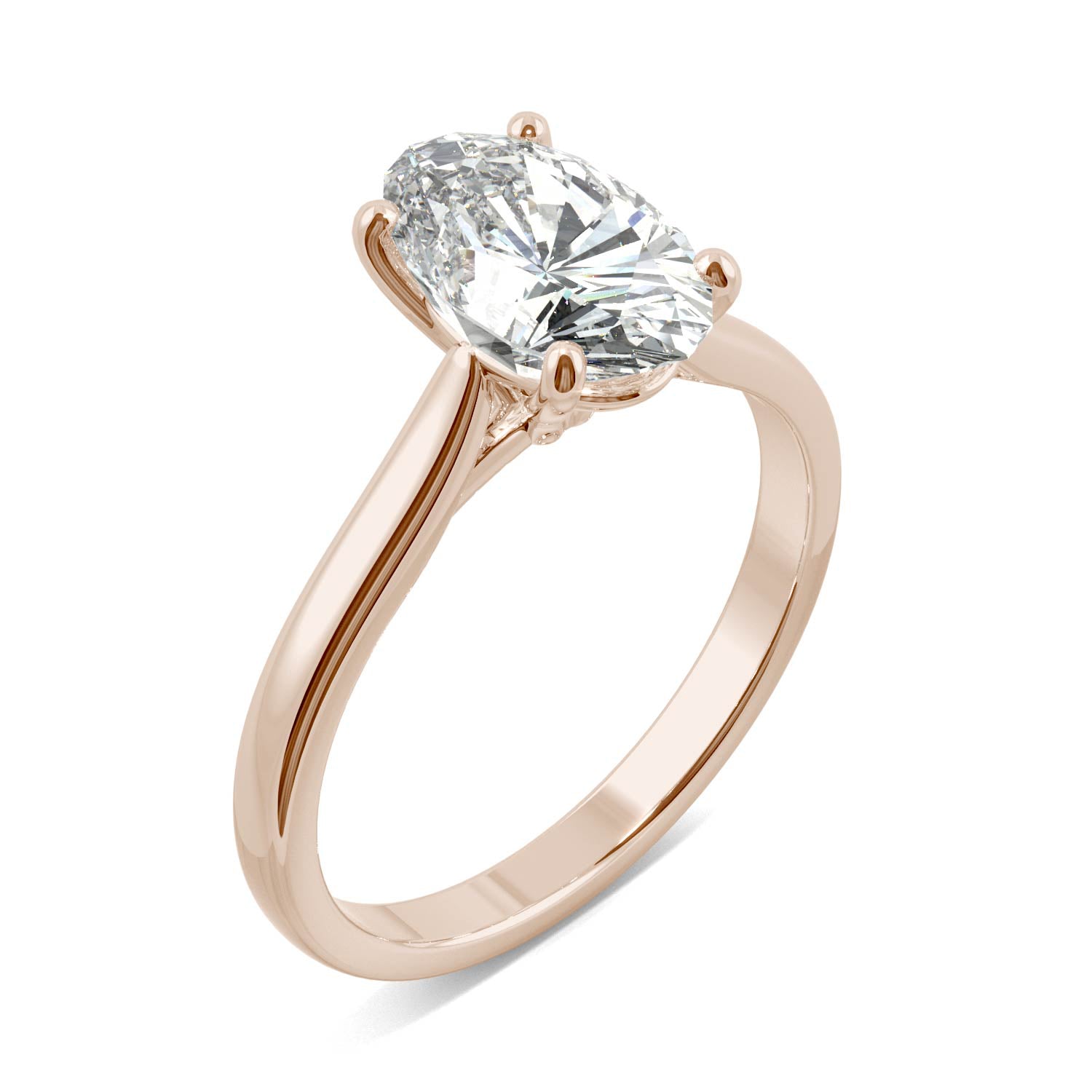 2.30 CTW DEW 14K Rose Gold Moissanite Elongated Oval Solitaire Engagement Ring