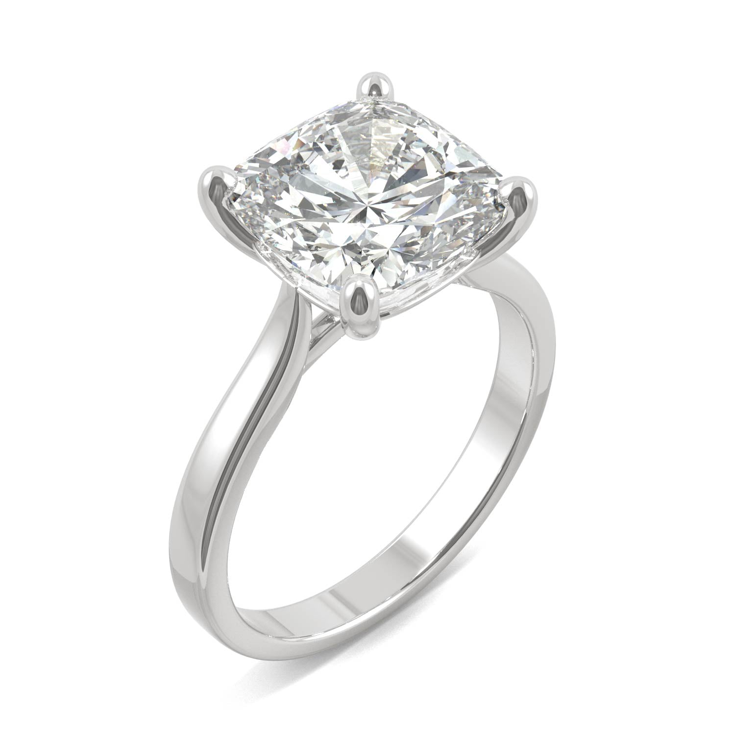 4.20 CTW DEW Cushion Moissanite Cathedral Solitaire Ring in 14K White Gold