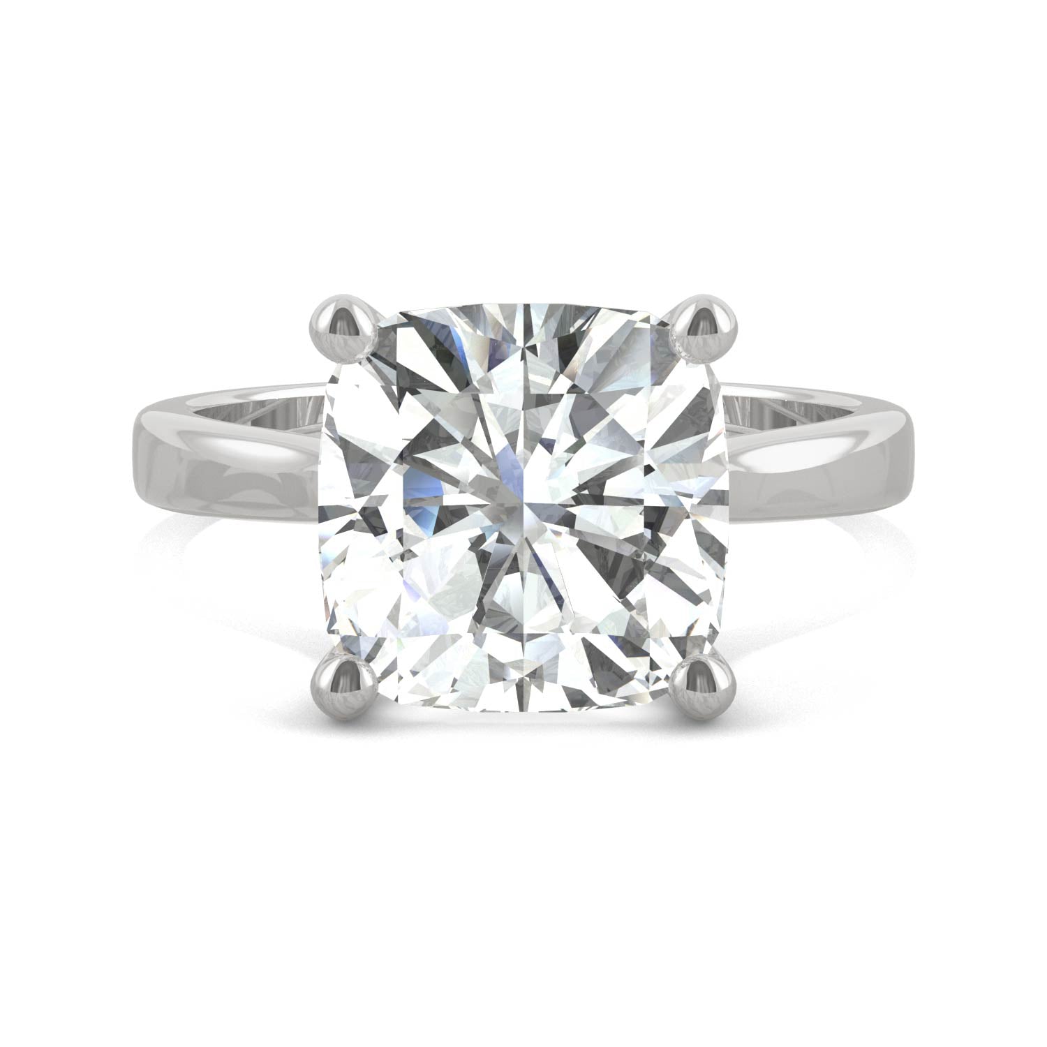 4.20 CTW DEW Cushion Moissanite Cathedral Solitaire Ring in 14K White Gold