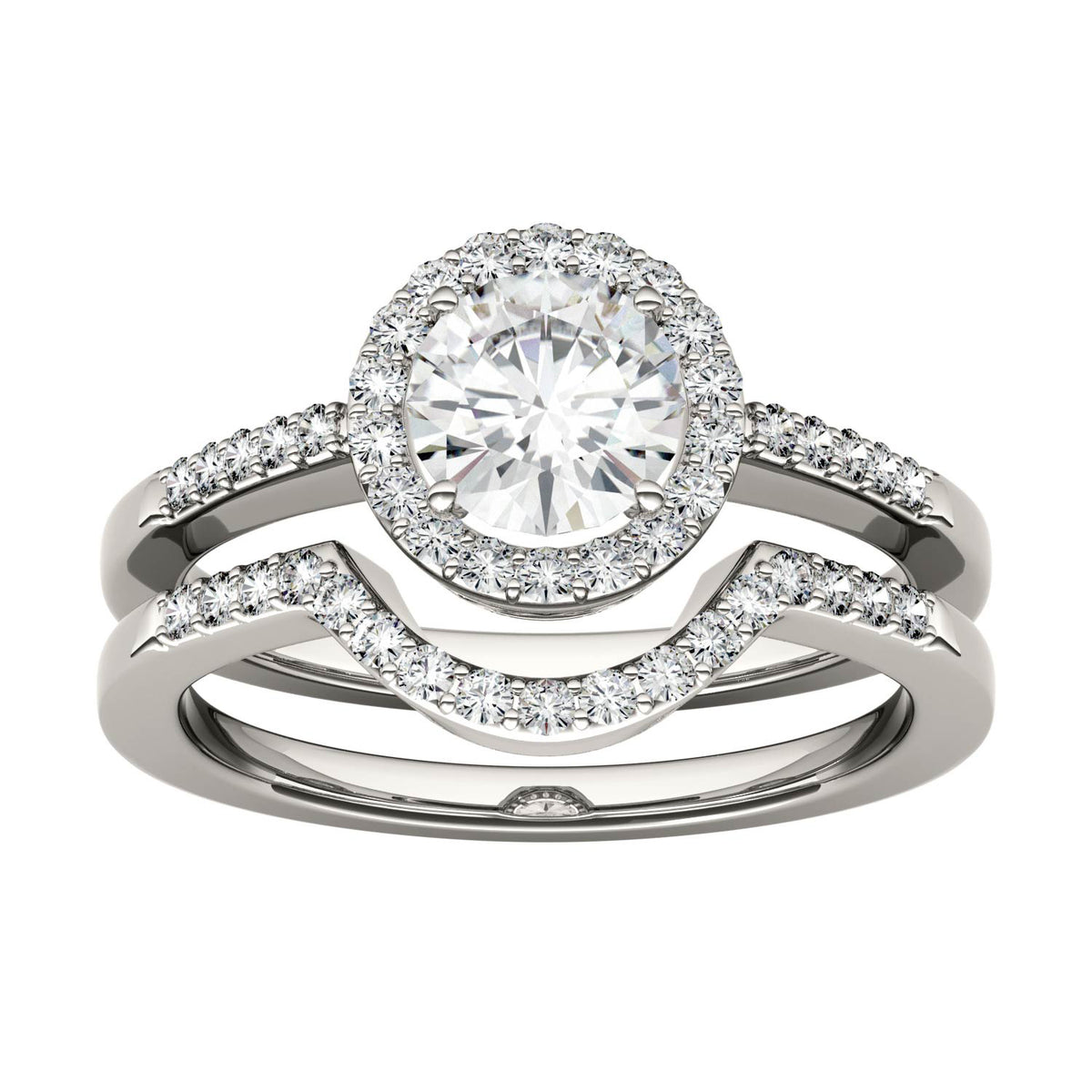 1.15 CTW DEW Round Moissanite Halo Set in 14K White Gold