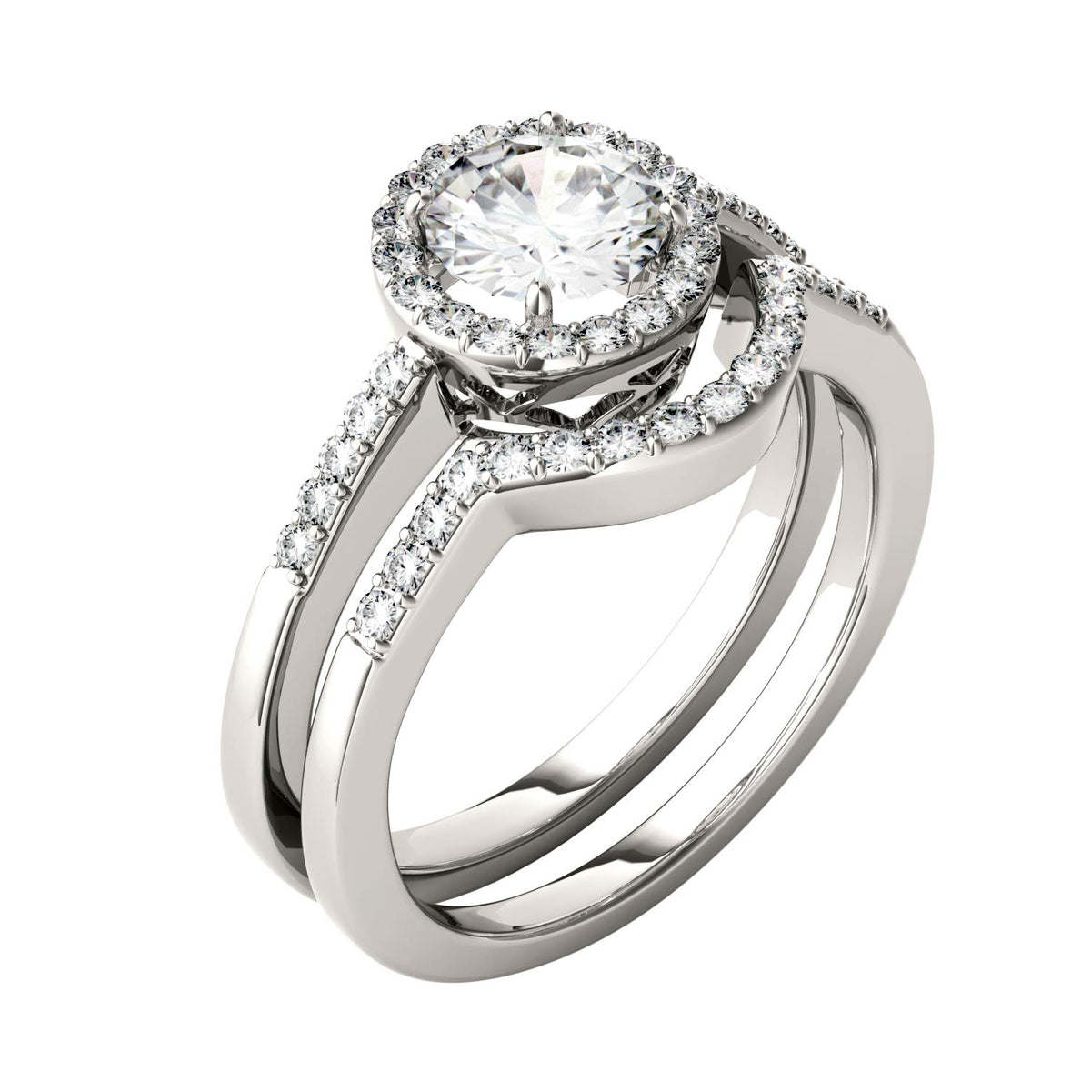 1.15 CTW DEW Round Moissanite Halo Set in 14K White Gold