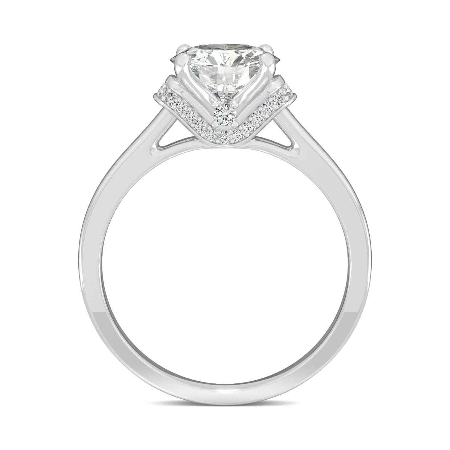 1.59 CTW DEW Round Moissanite Cathedral Accented Engagement Ring in 14K White Gold