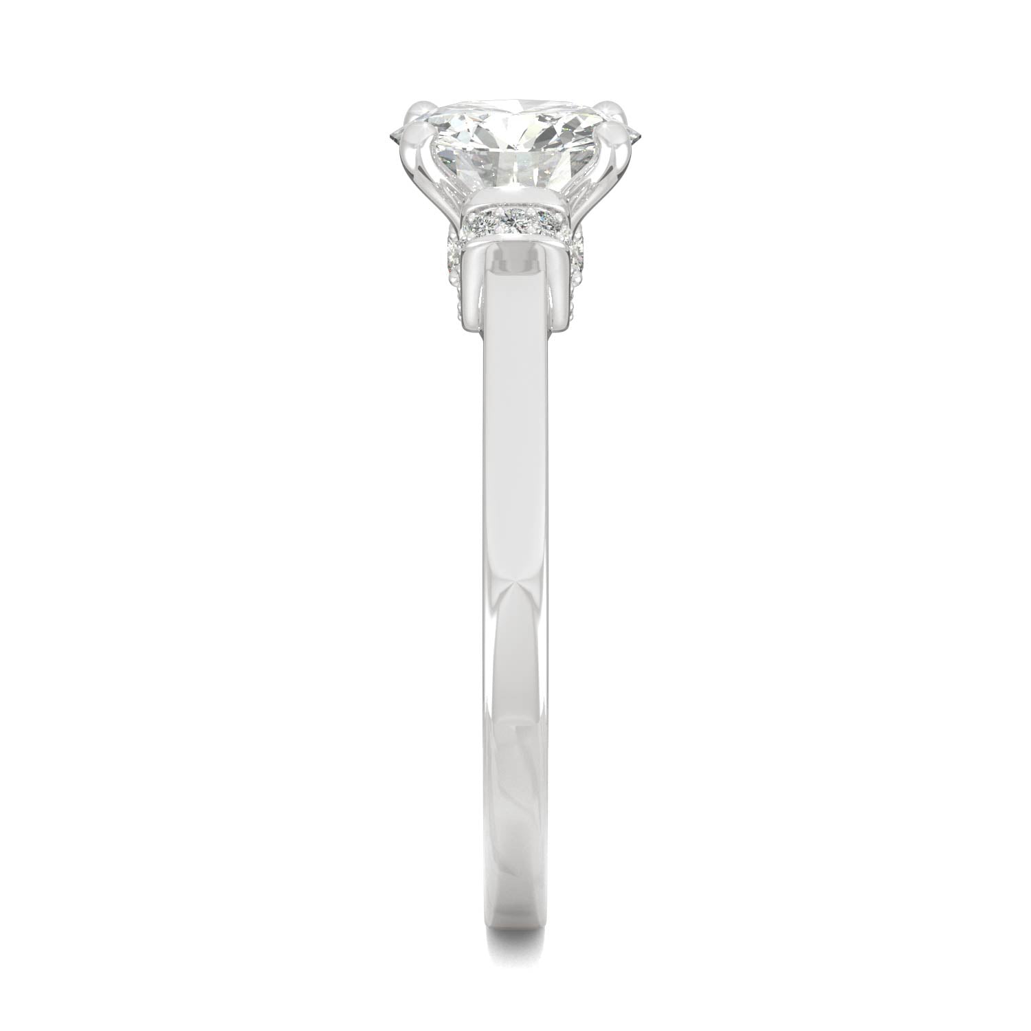 1.59 CTW DEW Round Moissanite Cathedral Accented Engagement Ring in 14K White Gold