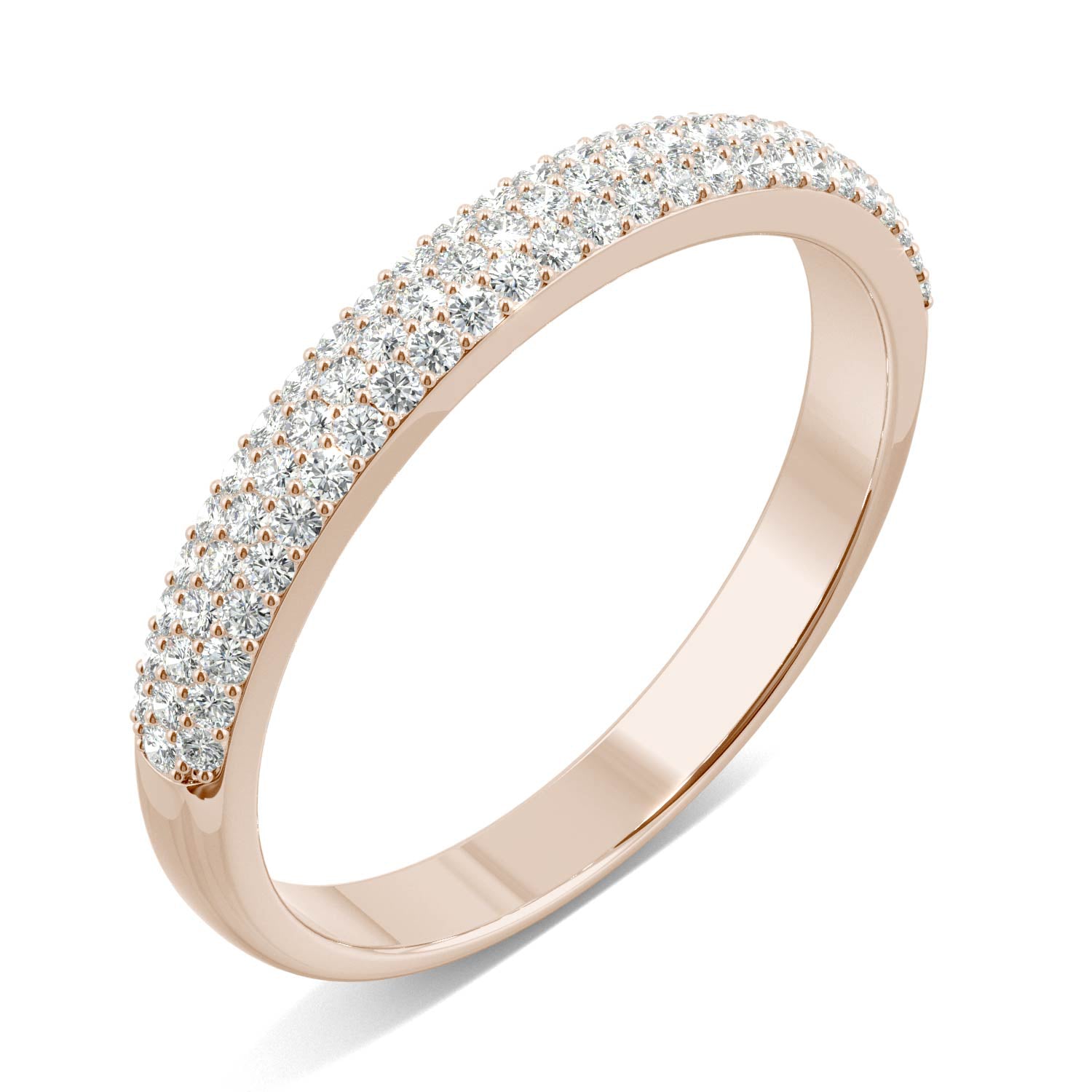 0.52 CTW DEW Round Moissanite Three-Row Pavé Wedding Band in 14K Rose Gold