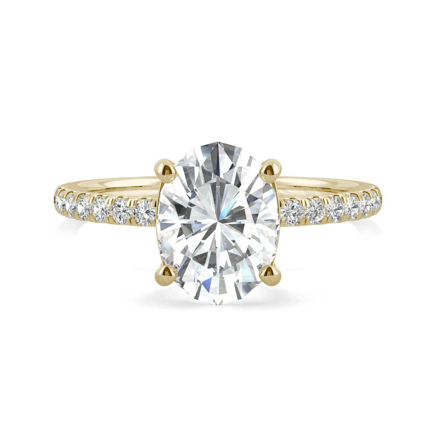 2.34 CTW DEW Oval Moissanite Side-Stone Engagement Ring in 14K Yellow Gold