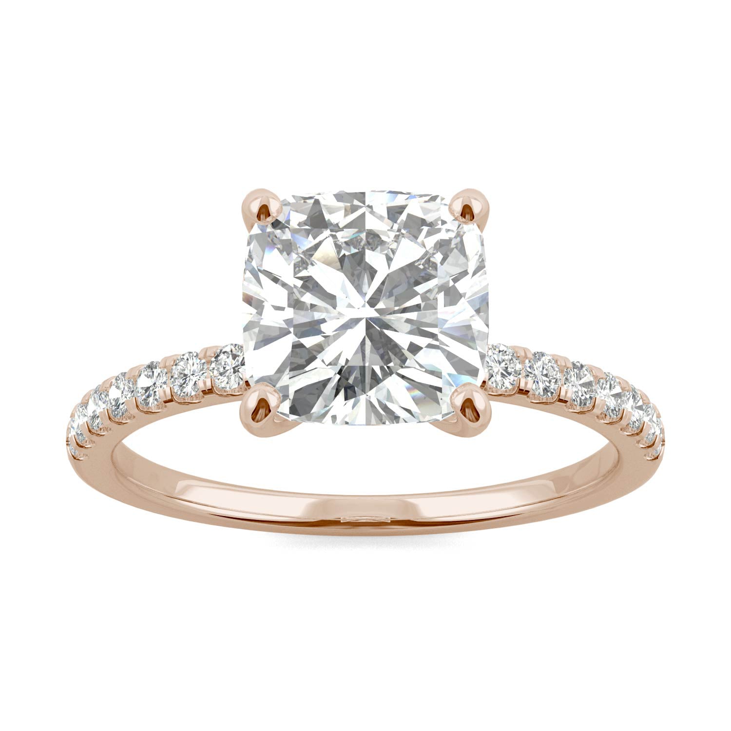 2.52 CTW DEW Cushion Moissanite Side-Stone Engagement Ring in 14K Rose Gold