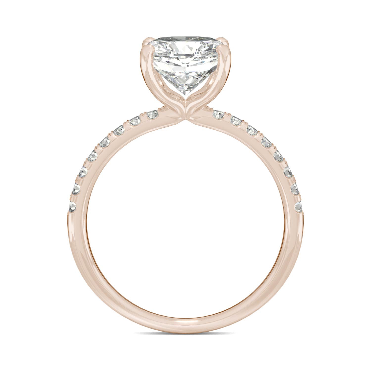 2.52 CTW DEW Cushion Moissanite Side-Stone Engagement Ring in 14K Rose Gold