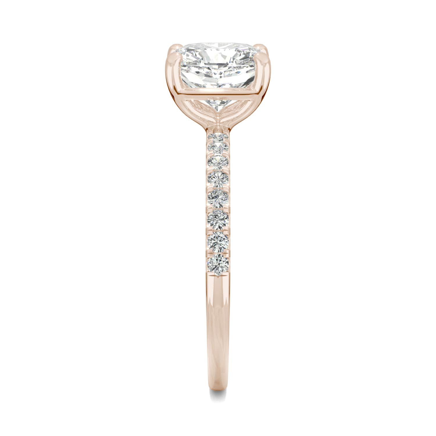 2.52 CTW DEW Cushion Moissanite Side-Stone Engagement Ring in 14K Rose Gold