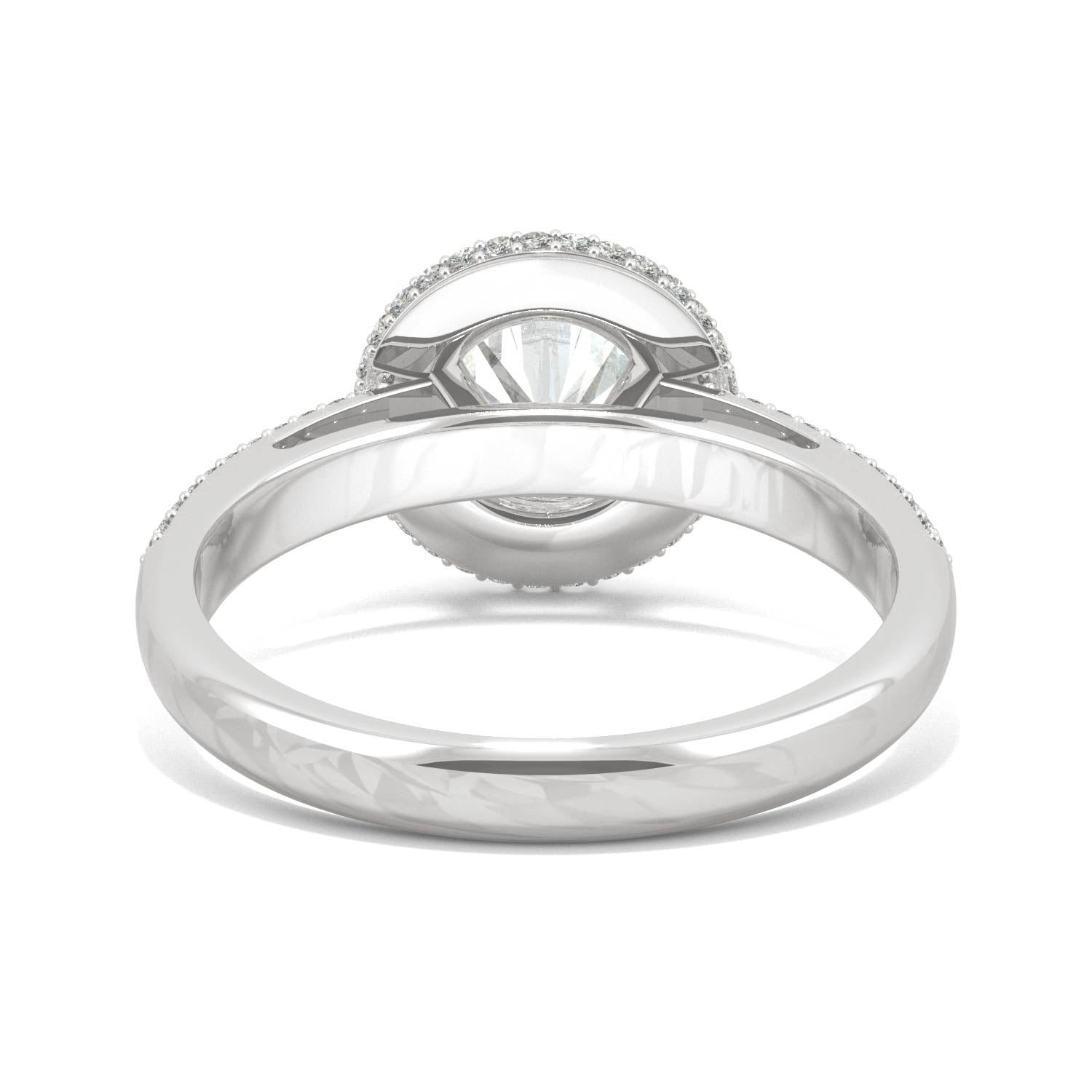 1.78 CTW DEW Round Moissanite Three Row Pavé Halo Engagement Ring in 14K White Gold
