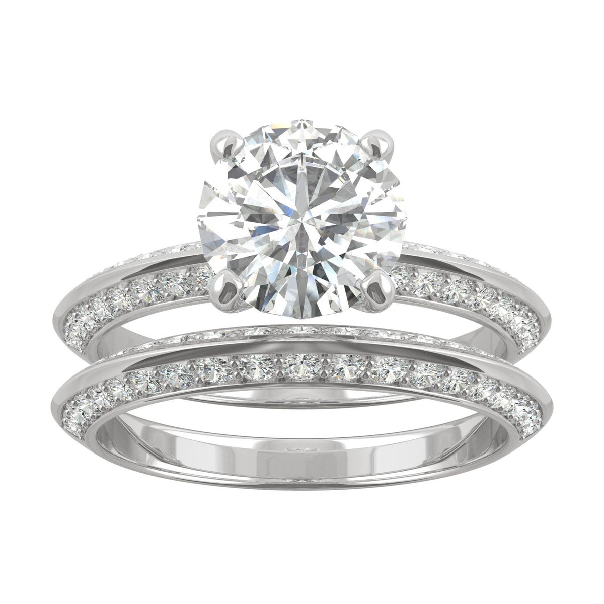 2.68 CTW DEW 14K White Gold Moissanite Round Knife Edge Bridal Set