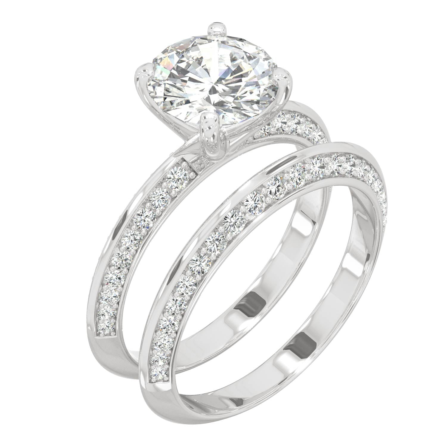 2.68 CTW DEW 14K White Gold Moissanite Round Knife Edge Bridal Set