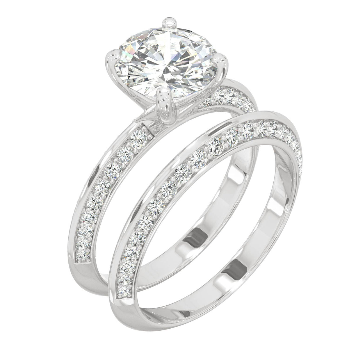 2.68 CTW DEW 14K White Gold Moissanite Round Knife Edge Bridal Set