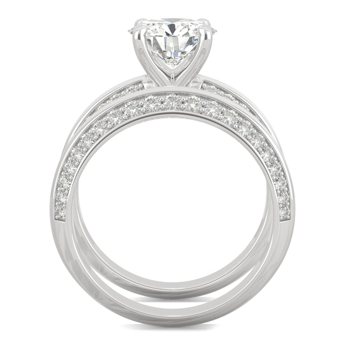2.68 CTW DEW 14K White Gold Moissanite Round Knife Edge Bridal Set