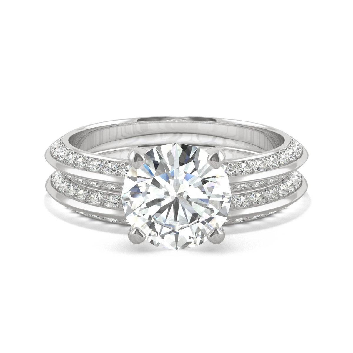2.68 CTW DEW 14K White Gold Moissanite Round Knife Edge Bridal Set