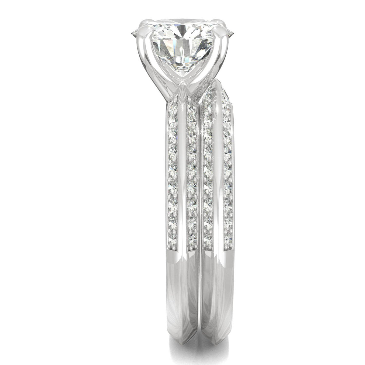 2.68 CTW DEW 14K White Gold Moissanite Round Knife Edge Bridal Set
